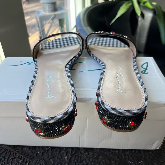 BETSEY JOHNSON GABY GINGHAM MULTI CHERRY SLIDES 8.5 - Picture 4 of 8